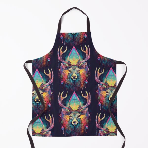 Item preview, Deer head in geometric patterns in multicolour on black background designed and sold by navitalidesign.