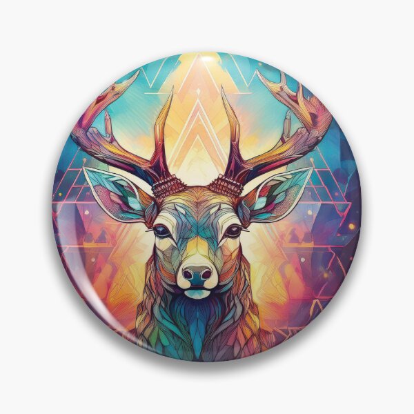 Item preview, Deer head in geometric patterns in multicolour on black background 2 designed and sold by navitalidesign.