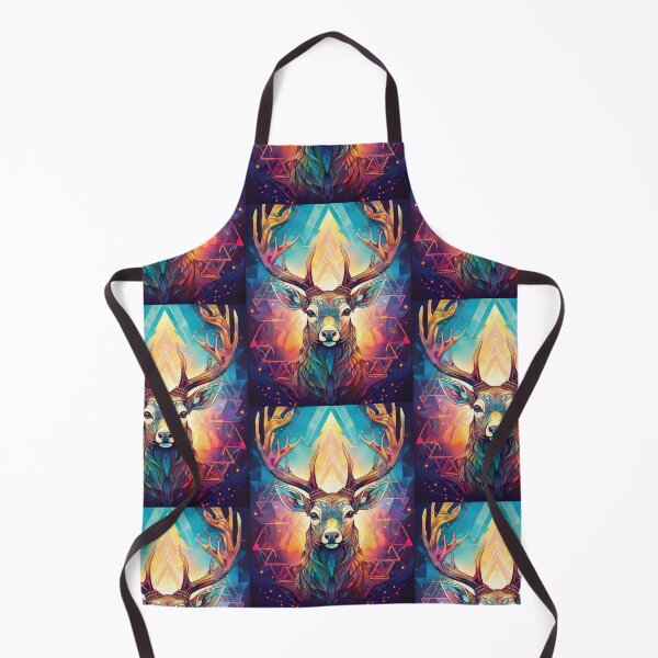 Item preview, Deer head in geometric patterns in multicolour on black background 2 designed and sold by navitalidesign.