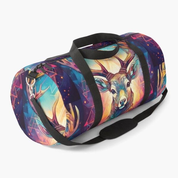 Item preview, Deer head in geometric patterns in multicolour on black background 2 designed and sold by navitalidesign.