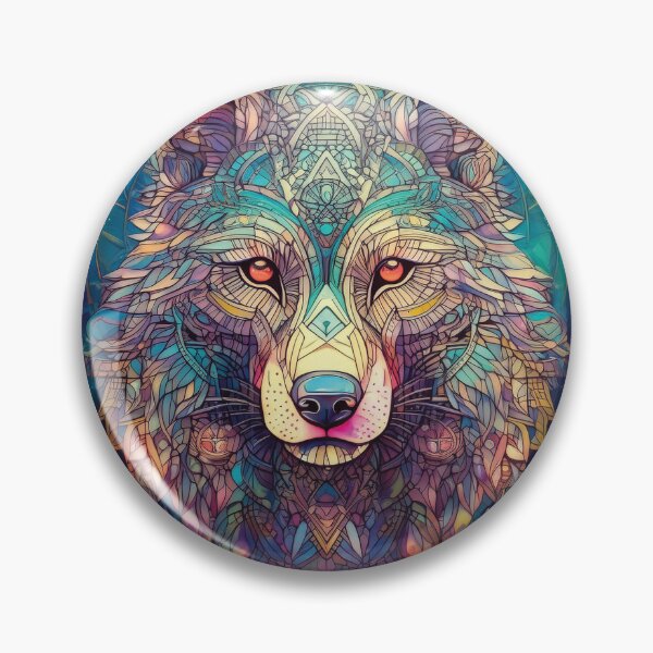 Item preview, Wolf in geometric patterns in multicolour jewels black background  designed and sold by navitalidesign.