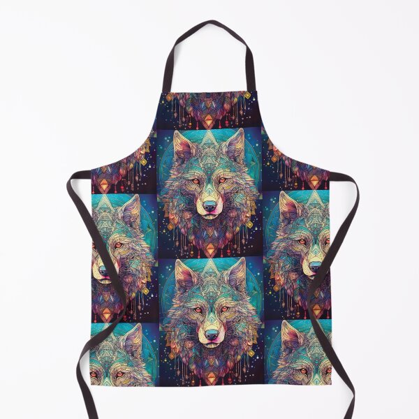 Item preview, Wolf in geometric patterns in multicolour jewels black background designed and sold by navitalidesign.