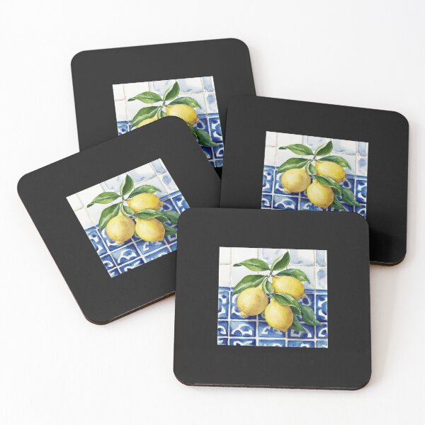 Item preview, Simple Summer,Watercolor Painting lemon fruit pattern on Blue Italian Tiles designed and sold by SOUFIANE1991.