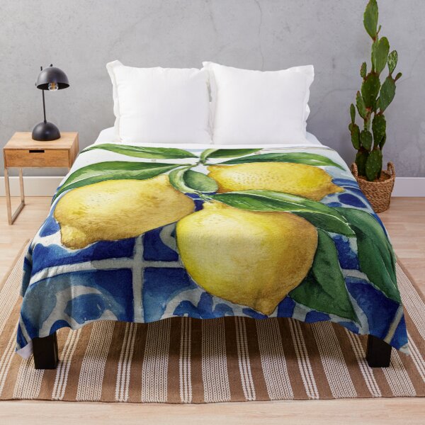 Item preview, Simple Summer,Watercolor Painting lemon fruit pattern on Blue Italian Tiles designed and sold by SOUFIANE1991.