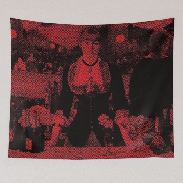 Aperçu de l'œuvre Un Bar aux Folies-Bergère / Edouard Manet / Dessin diagonal monocolor ROUGE créée et vendue par pelagio.