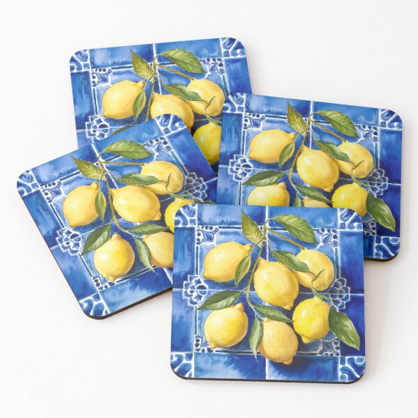 Item preview, Simple Summer,Watercolor Painting lemon fruit pattern on Blue Italian Tiles designed and sold by SOUFIANE1991.