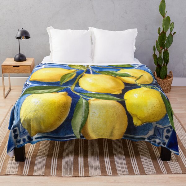 Item preview, Simple Summer,Watercolor Painting lemon fruit pattern on Blue Italian Tiles designed and sold by SOUFIANE1991.