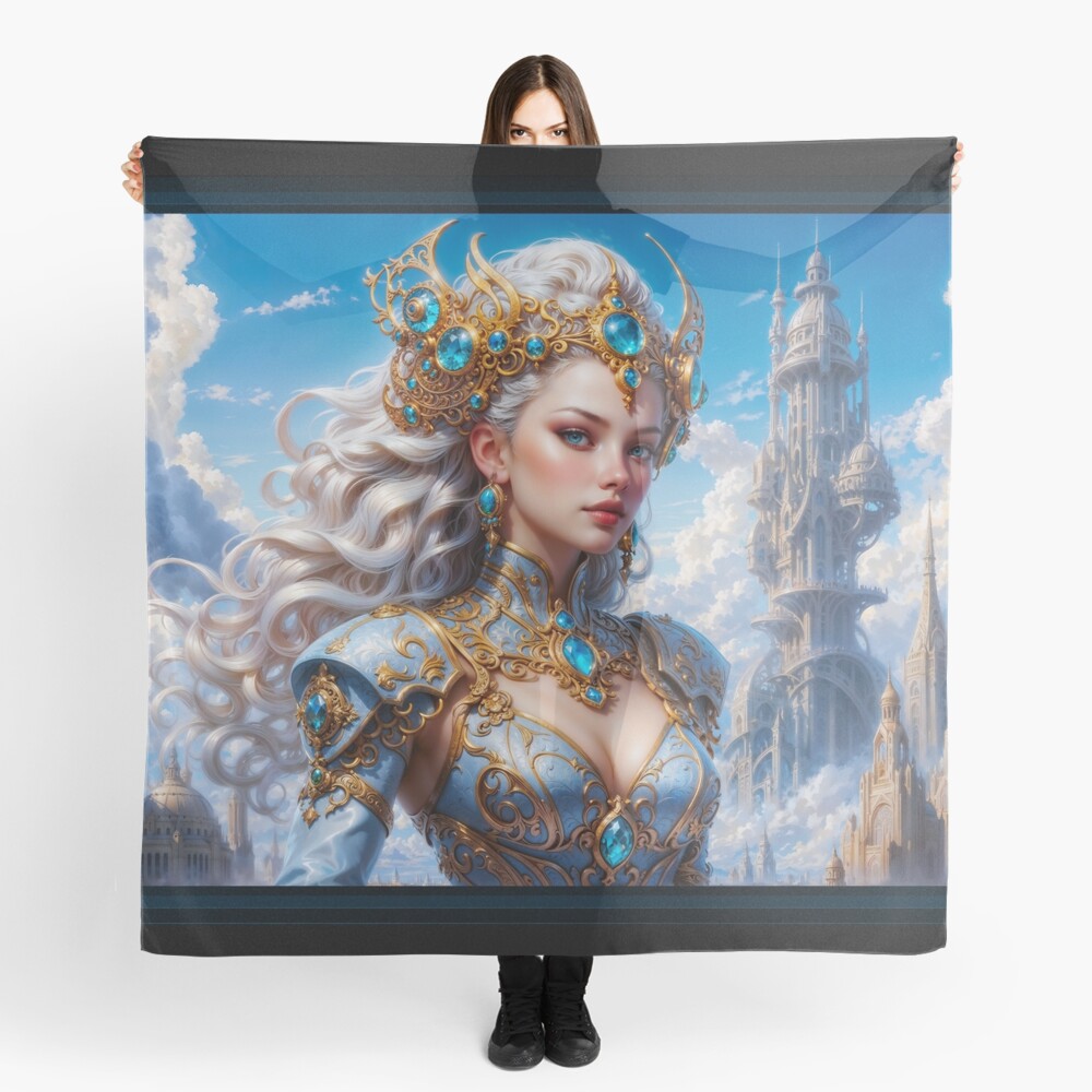 A Regal Fantasy Woman Traversing The Future AI Concept Art by Xzendor7 4 A Regal Fantasy Woman Traversing The Future AI Concept Art by Xzendor7 Decorative Art Print Ladies Scarf