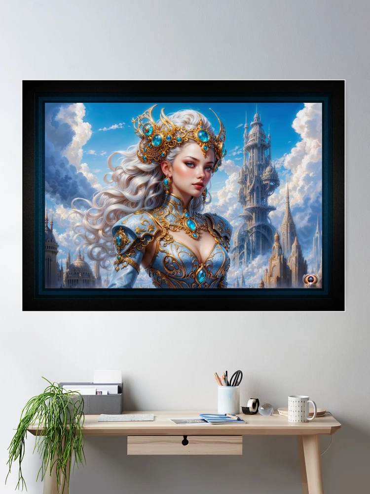 A Regal Fantasy Woman Traversing The Future AI Concept Art by Xzendor7 Wall Decor Poster Art Print