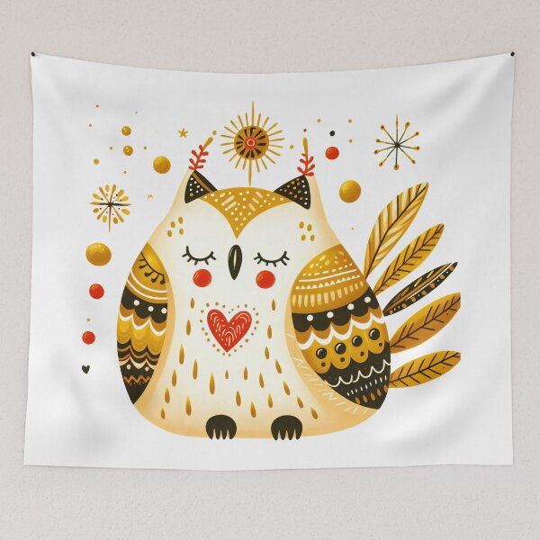 Item preview, Scandinavian Folk Art Fat Golden Owl designed and sold by FOLK ART FUSION by heidiannemorris.