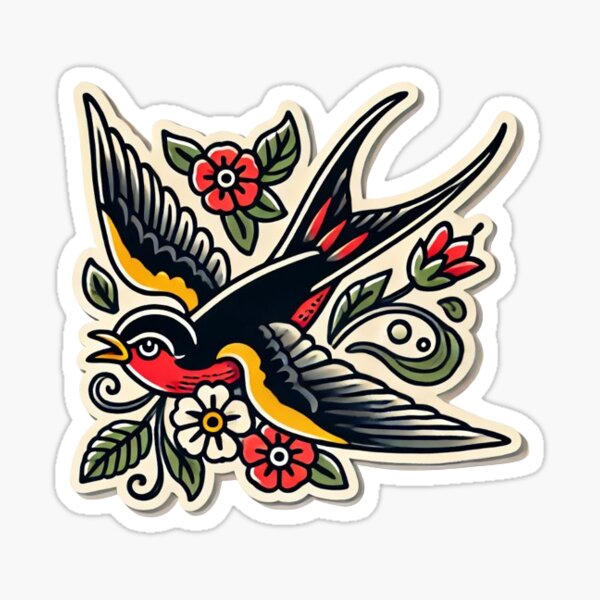 Traditional Swallow Tattoo Design Sticker