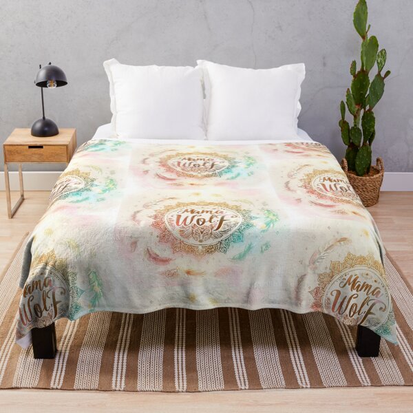 Item preview, Mama Wolf Rainbow Mandala Tribal Beige Feathers Logo designed and sold by tribalfantasy.