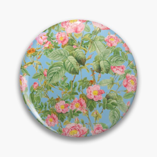 Item preview, Pink watercolor Redoute's roses on tender sky blue background designed and sold by ilustrinna.