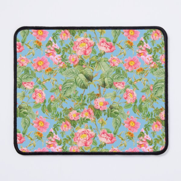 Item preview, Pink watercolor Redoute's roses on tender sky blue background designed and sold by ilustrinna.