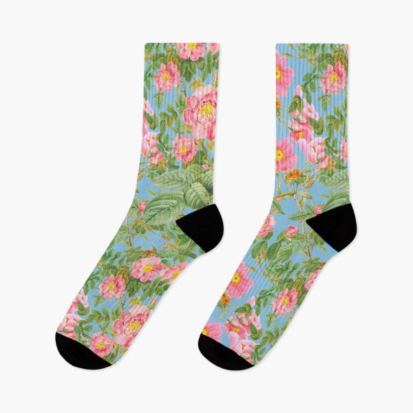 Item preview, Pink watercolor Redoute's roses on tender sky blue background designed and sold by ilustrinna.