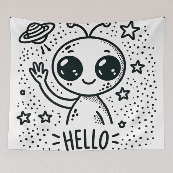 Item preview, Cute Alien Saying Hello - Fun and Whimsical Space Design designed and sold by NattyGe.