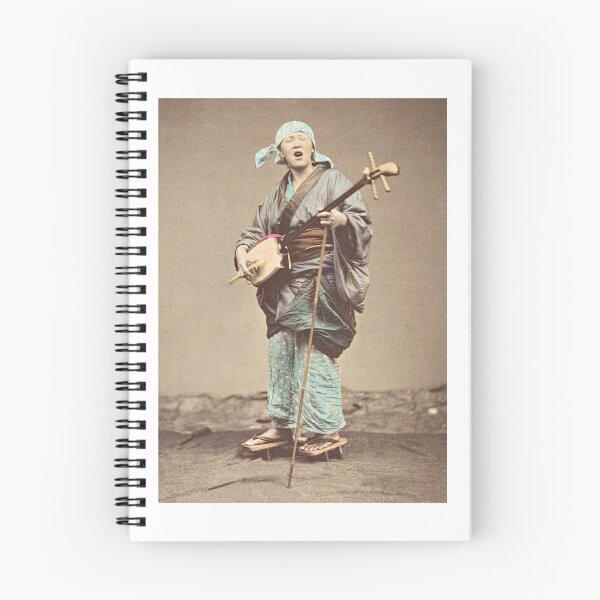 Item preview, Street Musician Sings Plays Shamisen Japan 1870 Suzuki Shin'ichi designed and sold by RocketshipRetro.