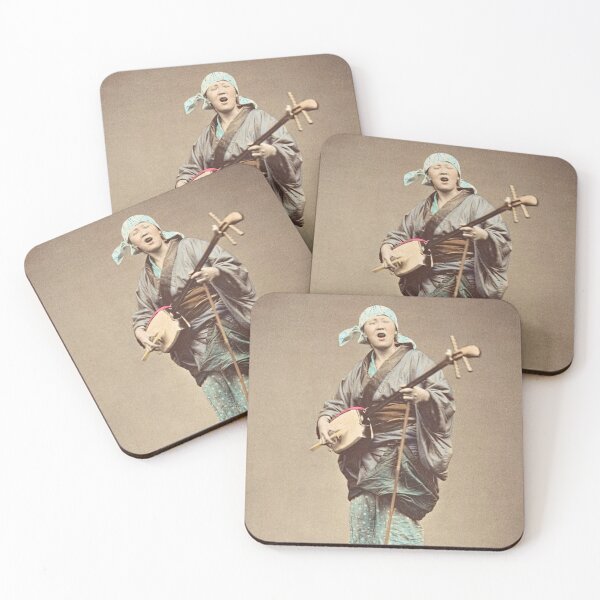 Item preview, Street Musician Sings Plays Shamisen Japan 1870 Suzuki Shin'ichi designed and sold by RocketshipRetro.