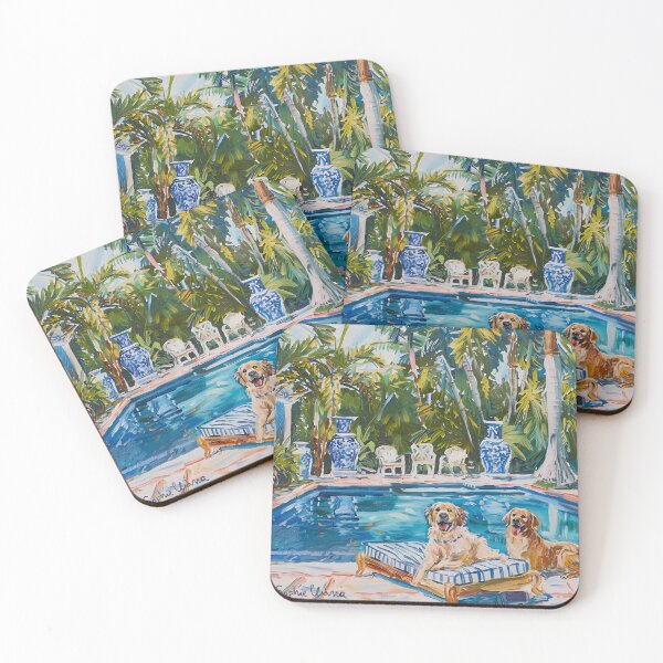 Item preview, Labrador Retrievers in Palm Beach pool designed and sold by SophieClimaArt.
