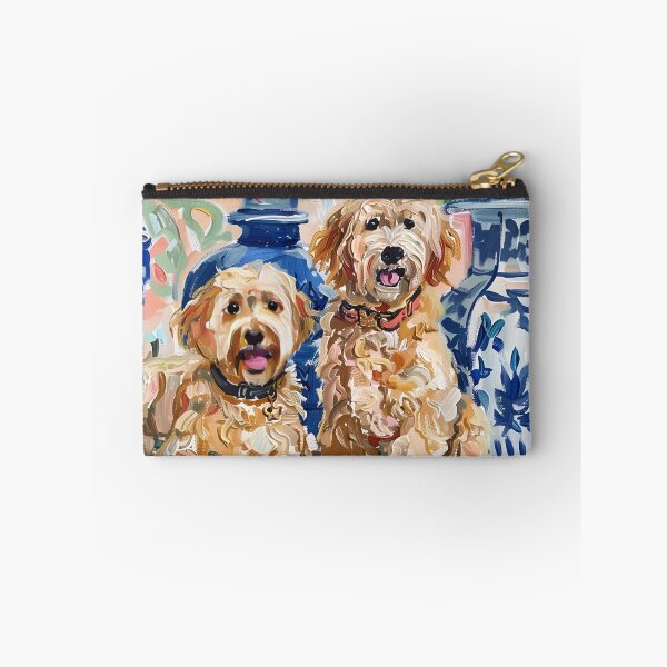 Aperçu de l'œuvre Labradoodles dans un intérieur chinoiserie rose blush créée et vendue par SophieClimaArt.