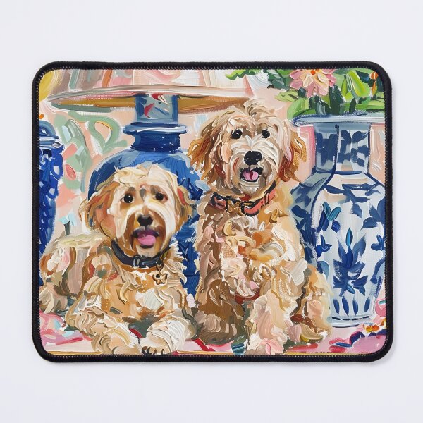 Item preview, Labradoodles in blush pink chinoiserie interior designed and sold by SophieClimaArt.