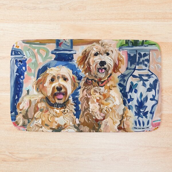 Item preview, Labradoodles in blush pink chinoiserie interior designed and sold by SophieClimaArt.