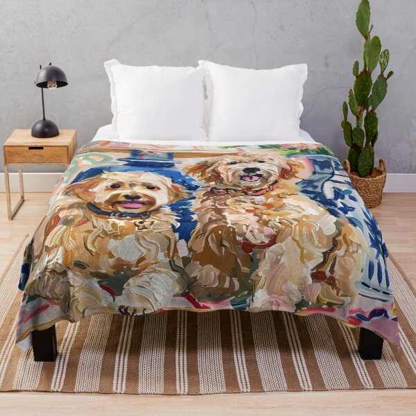 Item preview, Labradoodles in blush pink chinoiserie interior designed and sold by SophieClimaArt.