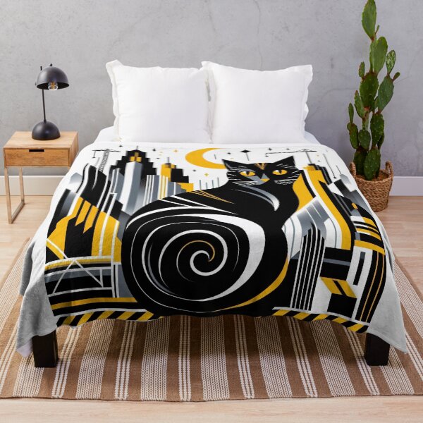 Item preview, Swirling Black Cat in a Neon City designed and sold by zoughlal.