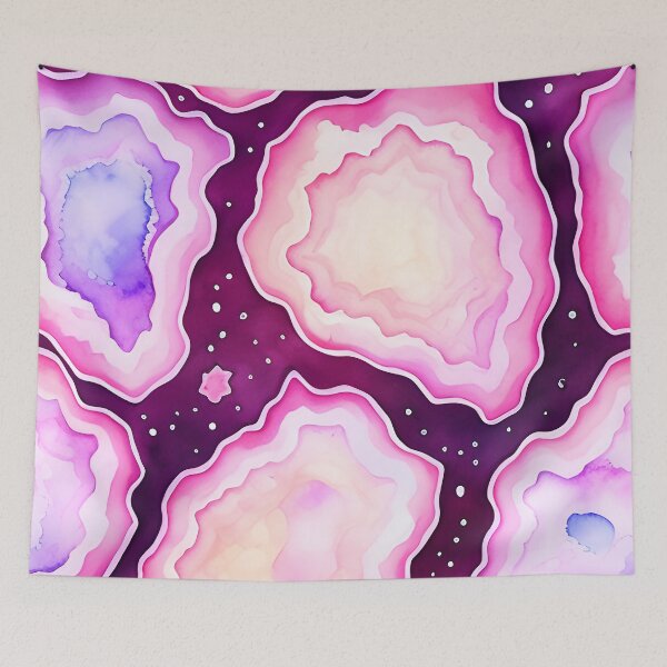 Item preview, A dreamy pink and purple geode pattern in space with stars for maximalist decor designed and sold by kathrynchill.