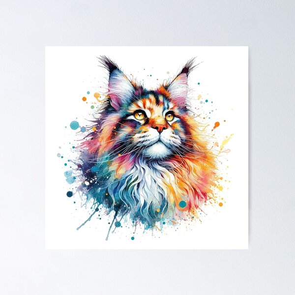 Item preview, Maine Coon Cat Colorful Watercolor Portrait designed and sold by MaedK.