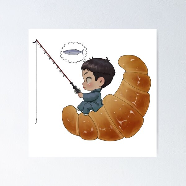 Item preview, Nini fishing on a giant croissant  designed and sold by ksart16.