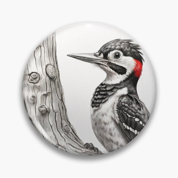 Item preview, Black and White Woodpecker Pencil Drawing designed and sold by Pencil-Art.
