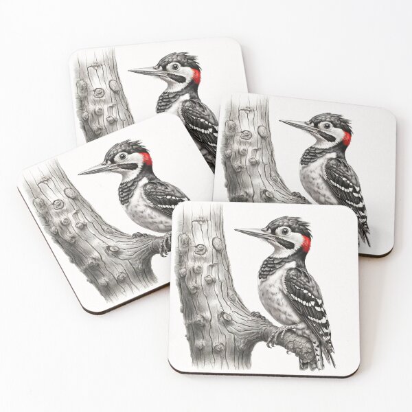 Item preview, Black and White Woodpecker Pencil Drawing designed and sold by Pencil-Art.