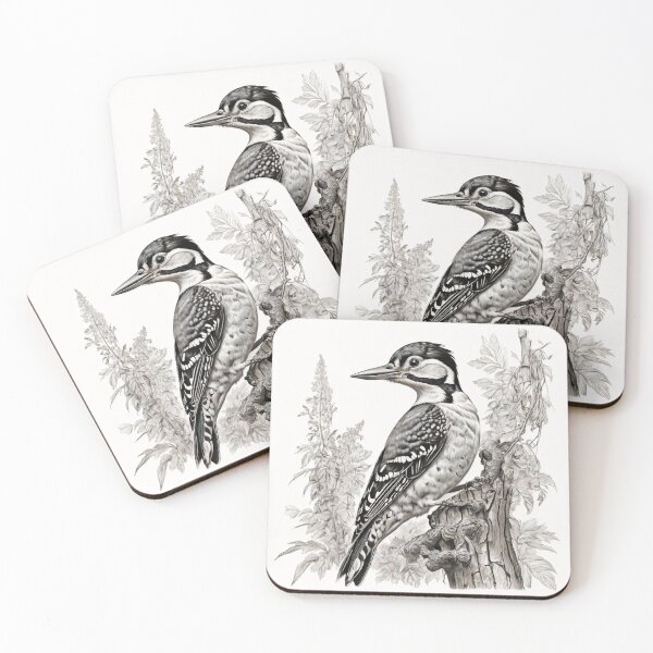Item preview, Black and White Woodpecker Pencil Drawing designed and sold by Pencil-Art.