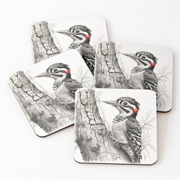 Item preview, Black and White Woodpecker Pencil Drawing designed and sold by Pencil-Art.