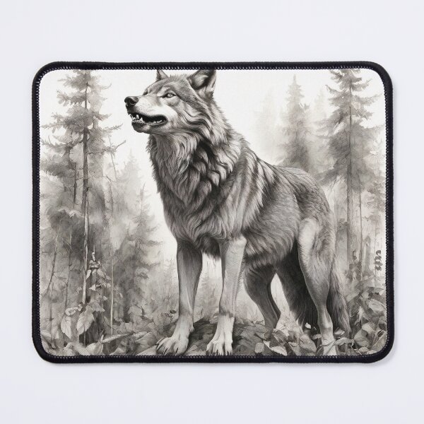 Item preview, Black and white Wolf pencil drawing designed and sold by Pencil-Art.