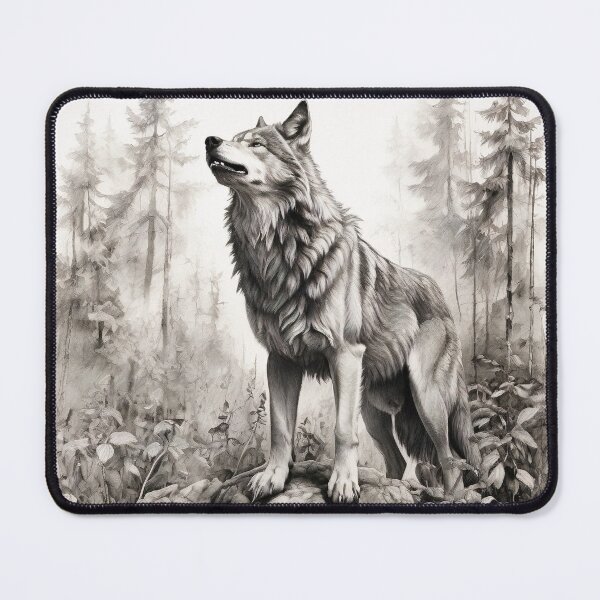 Item preview, Black and white Wolf pencil drawing  designed and sold by Pencil-Art.