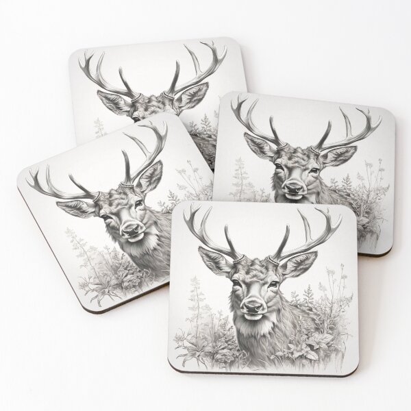 Item preview, Black and white deer pencil drawing designed and sold by Pencil-Art.