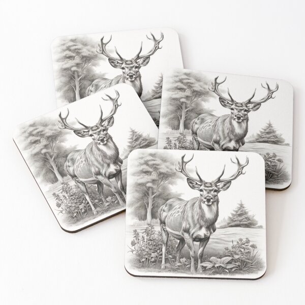 Item preview, Black and white deer pencil drawing designed and sold by Pencil-Art.