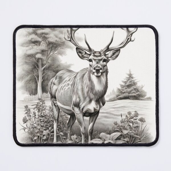 Item preview, Black and white deer pencil drawing designed and sold by Pencil-Art.