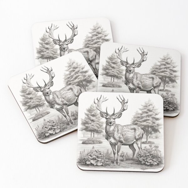 Item preview, Black and white deer pencil drawing designed and sold by Pencil-Art.