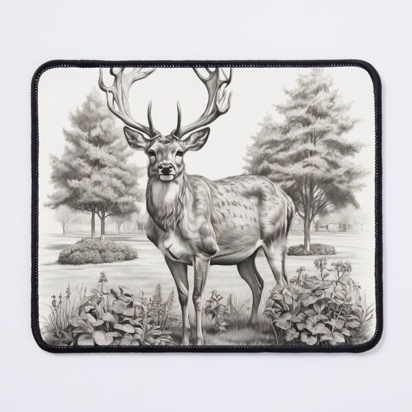 Item preview, Black and white deer pencil drawing designed and sold by Pencil-Art.