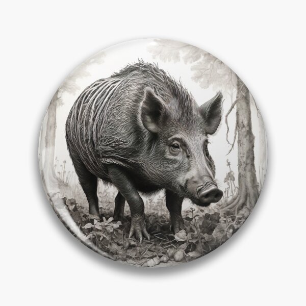 Item preview, Black and white Wild boar pencil drawing designed and sold by Pencil-Art.