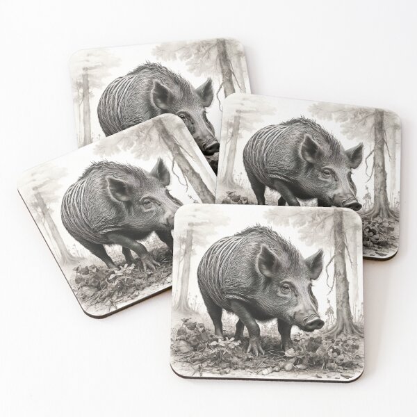 Item preview, Black and white Wild boar pencil drawing designed and sold by Pencil-Art.