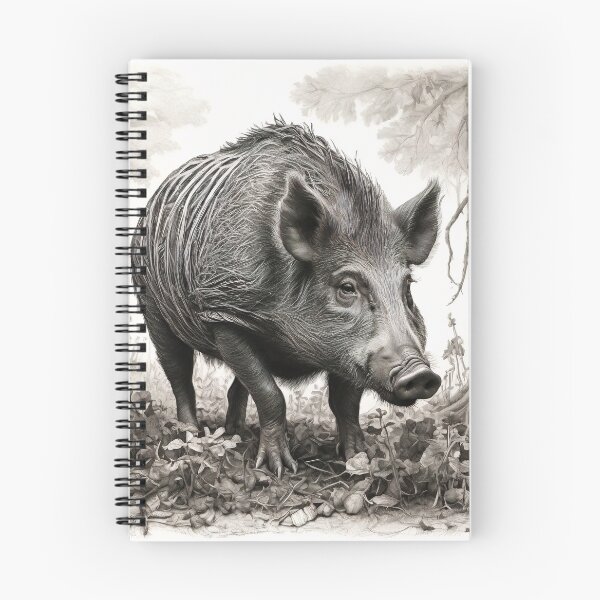 Item preview, Black and white Wild boar pencil drawing designed and sold by Pencil-Art.