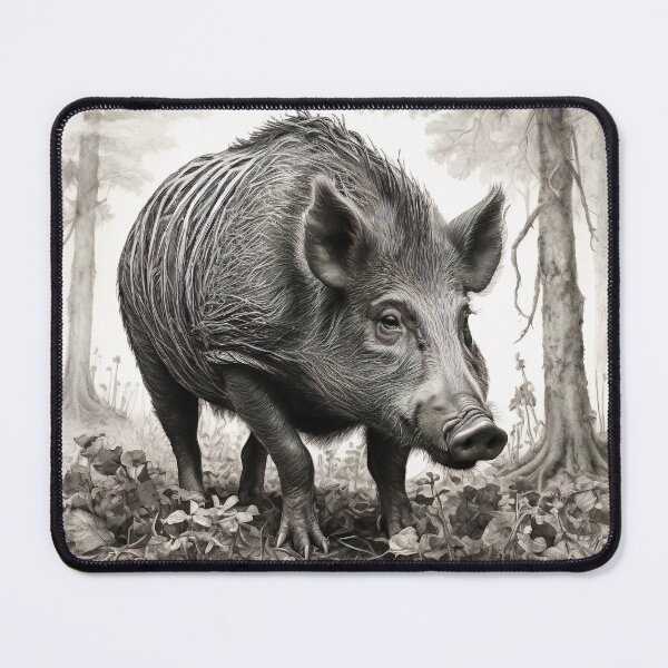 Item preview, Black and white Wild boar pencil drawing designed and sold by Pencil-Art.