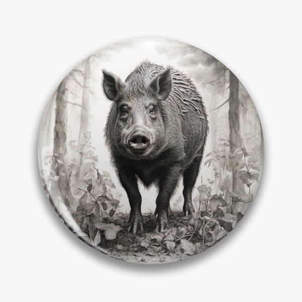 Item preview, Black and white Wild boar pencil drawing designed and sold by Pencil-Art.