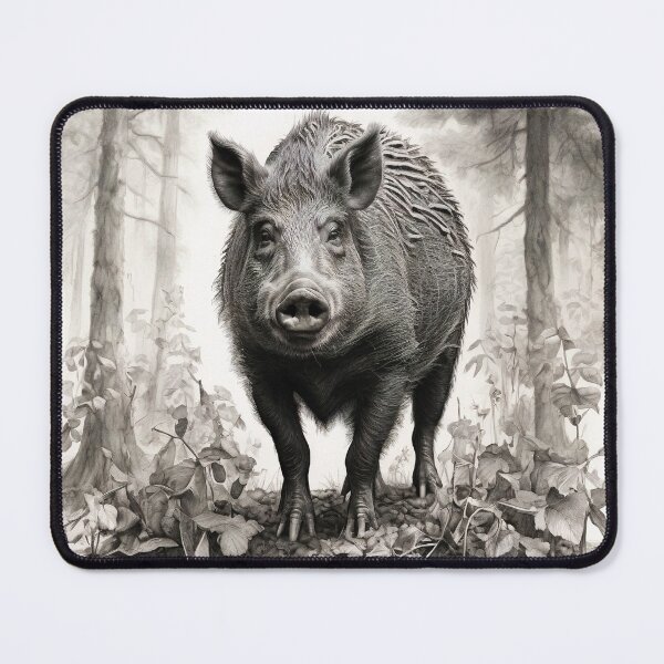 Item preview, Black and white Wild boar pencil drawing designed and sold by Pencil-Art.