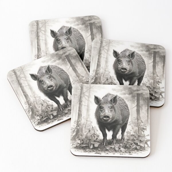Item preview, Black and white Wild boar pencil drawing designed and sold by Pencil-Art.
