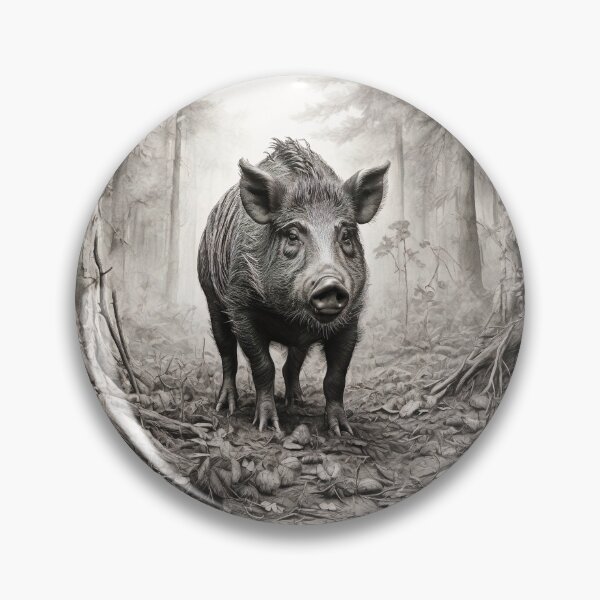 Item preview, Black and white Wild boar pencil drawing designed and sold by Pencil-Art.